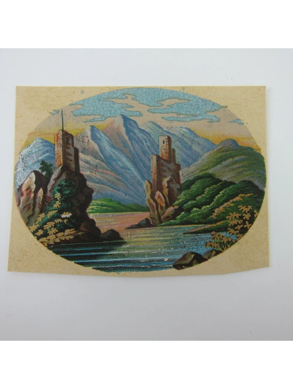 Antique Lithograph Print Samples Lot of 4 Castles Towns Villages Landscapes RARE